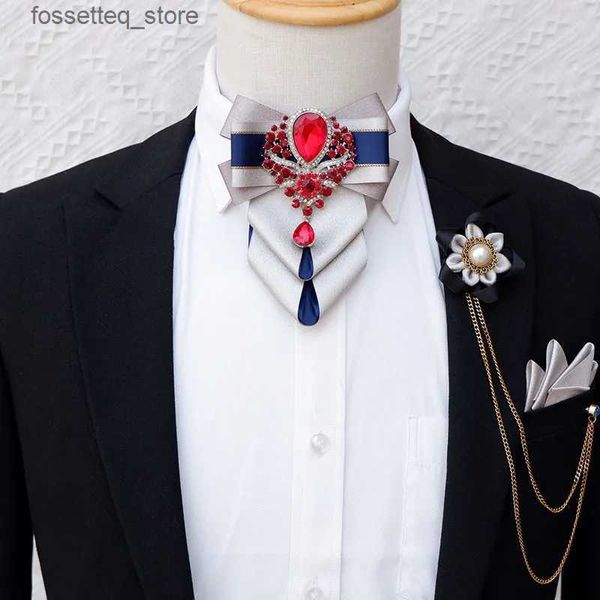 Boyun bağları Lüks Rhinestone Bowtie Setleri Orijinal Üst düzey Erkek Kadın İşletme Partisi Düğün Aksesuarları Cep Broş Korsajı 3 PCS Set L240313