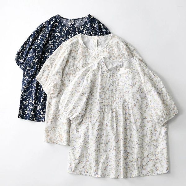 Damenblusen Sommer Vintage Baumwolle Akkordeon Plissee Puffärmel Lose Babydoll Bluse 2024 Japan Casual Cottage Core Kawaii Süße Kleidung
