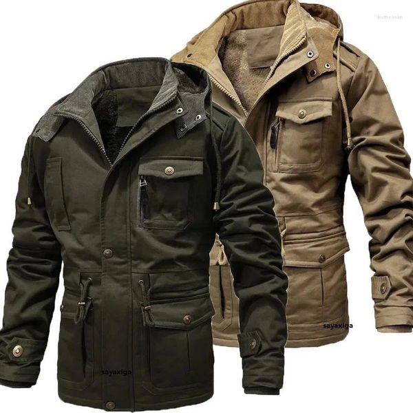Мужские куртки, мужская зимняя толстая теплая куртка-карго с капюшоном, черная повседневная ветровка, пальто, элитный мужской бомбер с несколькими карманами