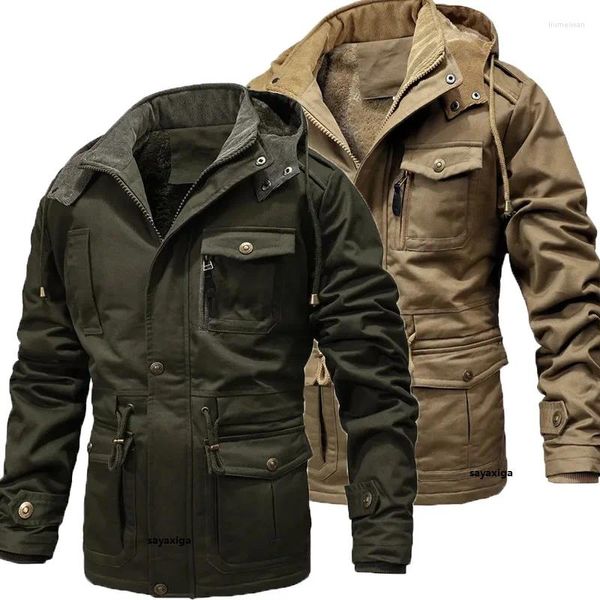 Giacche da uomo Uomo Inverno Cargo Giacca spessa calda con cappuccio Giacca a vento casual nera Cappotto bomber multitasche maschile di fascia alta