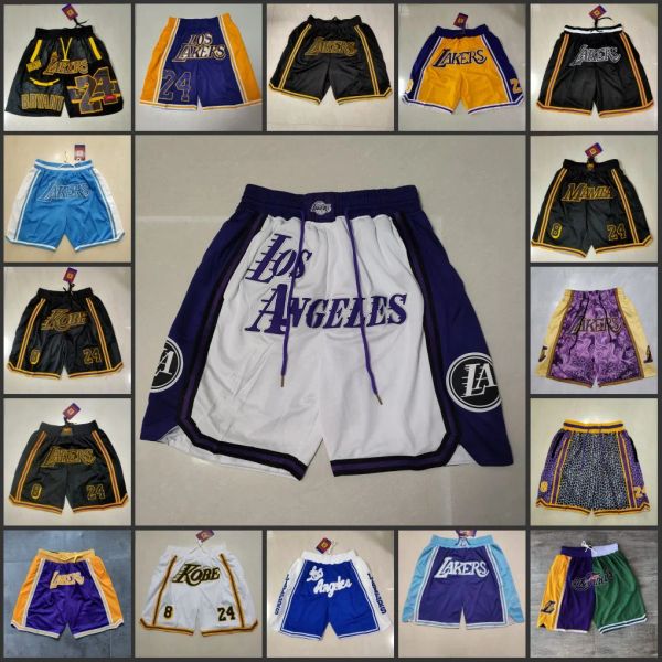 Мужские и женские молодежные баскетбольные шорты команды «Лос-Анджелес Лейкерс» Just Don Short с карманами на молнии, повседневные брюки для спортзала, пляжные спортивные штаны, хип-поп, эластичная строчка