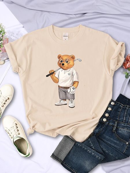 T-shirt stampata da uomo con orsacchiotto che gioca a golf T-shirt estiva da donna con o-collo T-shirt sportiva casual a maniche corte Harajuku da donna 240313