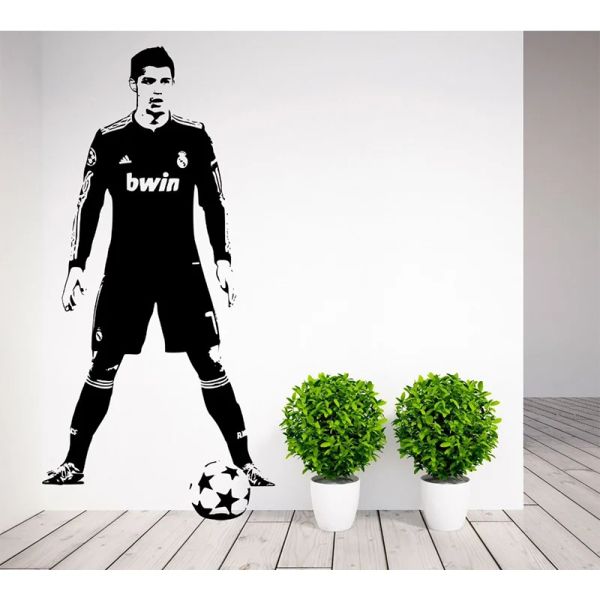 Adesivos poomoo pinturas de parede novo cristiano ronaldo real cr7 arte da parede decalque decoração adesivo vinil cartaz 102x50cm