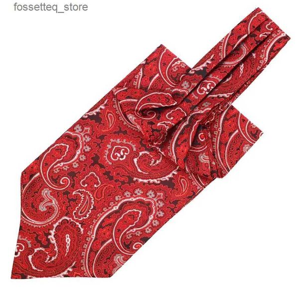 Gravatas Vintage Mens Cravat Ascot Gravata Vermelho Cinza Floral Padrão Formal Cavalheiro Auto Amarrado Lenço De Seda Gravatas Festa De Casamento LI01-8 L240313