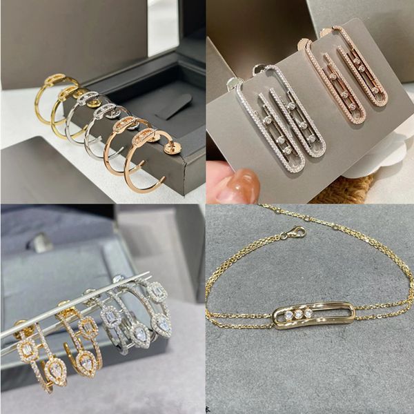 2024 Designer Msikass Schmucksets Halsketten Ohrringe Armband für Frauen 18 Karat Roségold Silber Geometrischer Diamant mit drei Diamanten, beliebtes Schmuckgeschenk