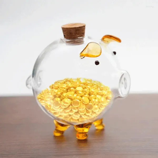 Garrafas de armazenamento cofrinhos banco de poupança de dinheiro transparente bonito porco em forma de caixa de moeda caixa de vidro transparente ouro casa presentes