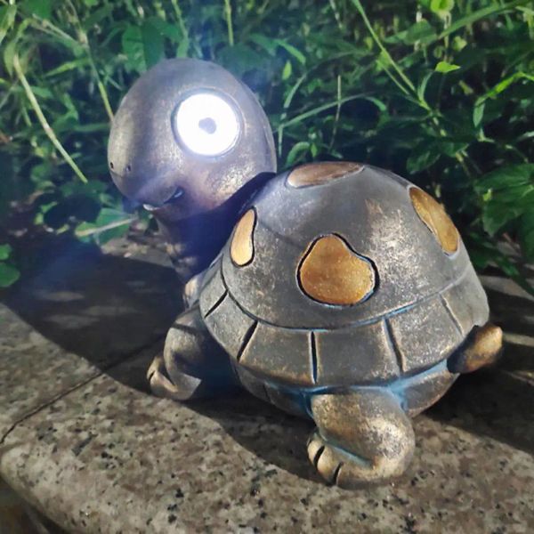 Скульптуры Черепаха на солнечной энергии Светильник для животных Сад Водонепроницаемая светодиодная лампа Статуя на лужайке Полный цвет, гладкая поверхность, мини-размер Оживите ваш