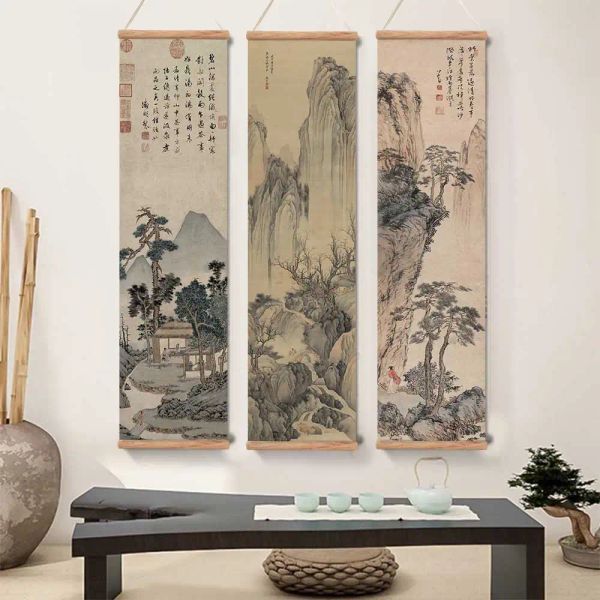Kaligrafi Çin feng shui mürekkep boyama peyzaj boyama geleneksel klasik sanat hatıra hediyelik hediye duvar sanatı asılı kaydırma boyama tuval