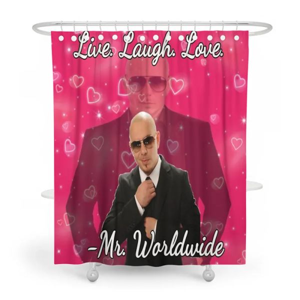 Cortinas Gaslight Gatekeep Girlboss Mr Worldwide diz para viver rir amor conjunto de cortina de chuveiro com ilhós e ganchos para decoração de banheiro