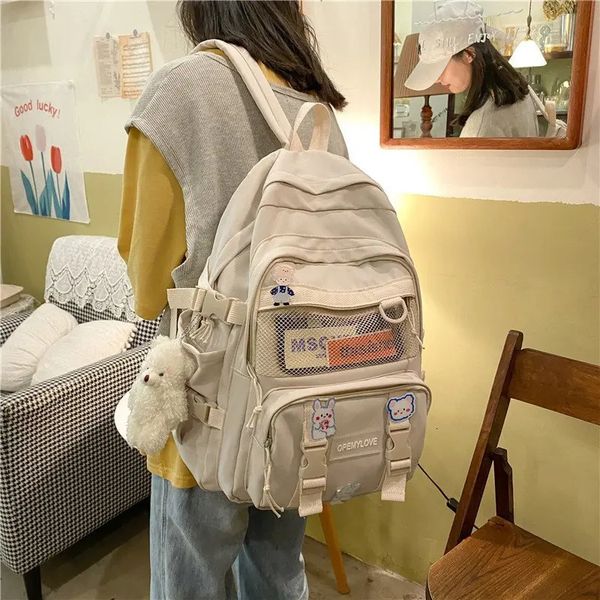 Enopella moda impermeável náilon mulheres mochila para meninas viagem de alta capacidade estudante bookbag masculino preto portátil saco 240304