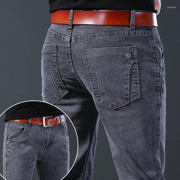 Мужские джинсы высокого качества, универсальные джинсовые крутые повседневные длинные брюки, мужские тонкие серые брюки, размеры 28-38