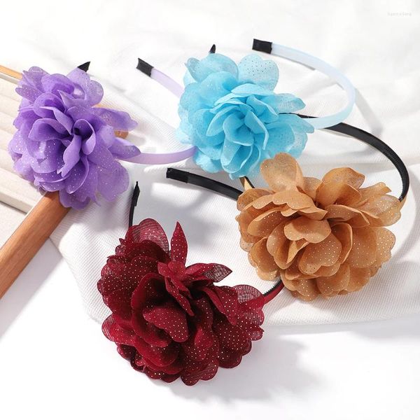 Acessórios de cabelo bonito colorido chiffon bandana para meninas criança headwears grande flor banda bebê decoração hairbands