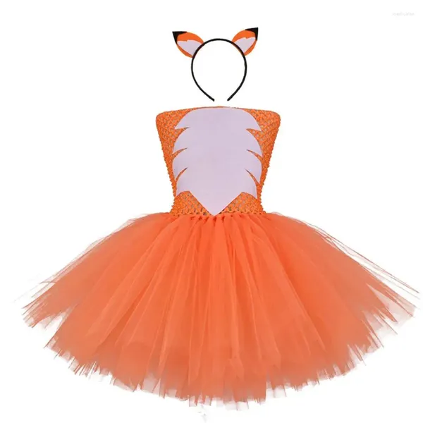 Vestidos de menina meninas tutu traje laranja fofo animal festa de aniversário crianças halloween toddle vestido bonito 1-12y