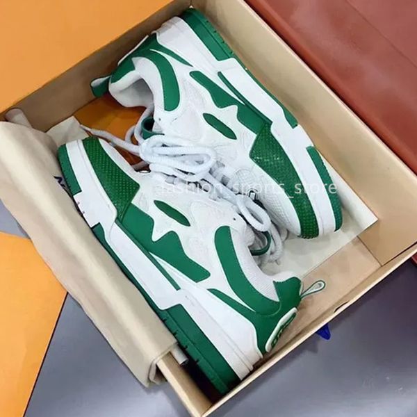 2023 Designer Sneaker Virgil Trainer Sapatos Casuais Amantes de Couro de Bezerro Branco Verde Vermelho Azul Carta Sobreposições Plataforma Moda Luxo Baixo Sapatilhas Tamanho 36-45 B6