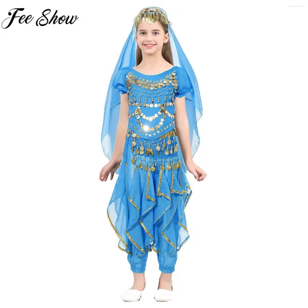 Abbigliamento da palco Set di costumi di danza del ventre per bambini Costumi di danza orientale Abiti per ragazze Vestito di Bollywood
