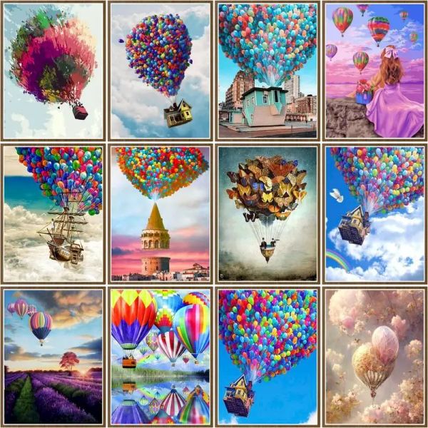 Número Chenistory Paint by Number Hot Air Balloon Kits de cenário para adultos Postra de moldura DIY pintada à mão por número de decoração doméstica Presente