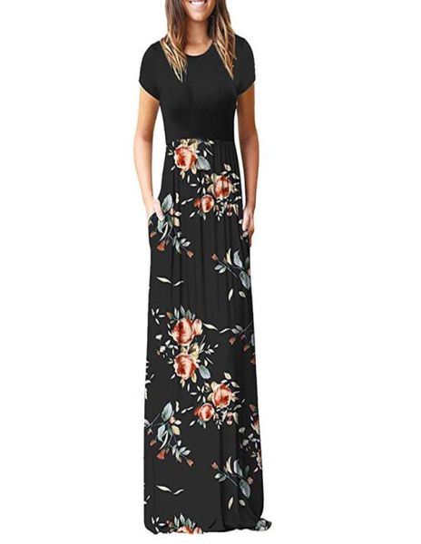 Women039s Casual Sleeve Onneck Print Maxi Tank Langes Kleid plus Größe Polyester Sommerkleid YL5 Y2006236916253