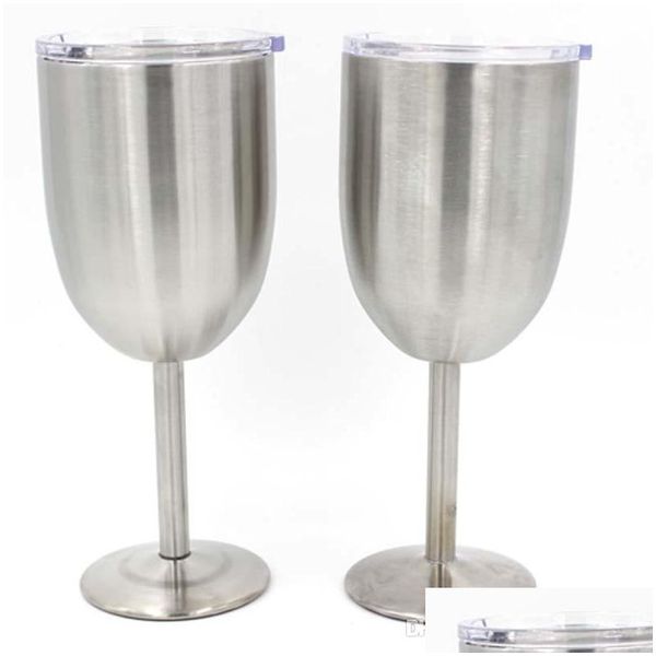 Weingläser Silber 10 Unzen Weingläser Kelche Doppelschichtige Edelstahltasse Bier Kaffeeglas Mit Deckel Drop Lieferung Hausgarten Kitc Dhihu