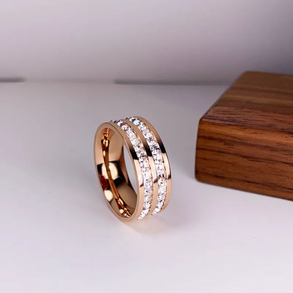 Роскошное кольцо из розового золота 14 карат, двухрядное квадратное кольцо с цирконом для женщин, романтическое ювелирное изделие для свадебной вечеринки, женское