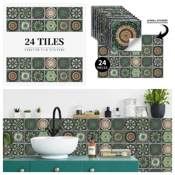 Наклейки 24 шт., марокканский ретро-узор, шкаф для ванной комнаты, домашний художественный декор, наклейка на плитку, кухонный фартук, водонепроницаемые обои