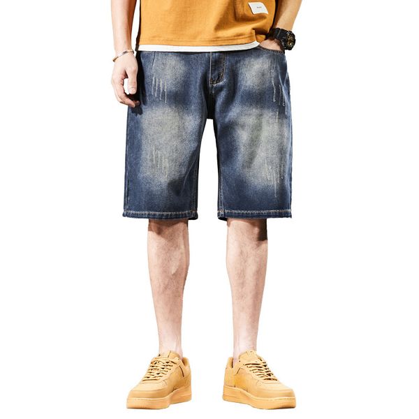 Pantaloncini jeans oversize da uomo grasso Pantaloncini larghi da uomo Moda estiva Ragazzo in difficoltà Pantaloni corti in denim con gamba spessa Fondo sottile 44