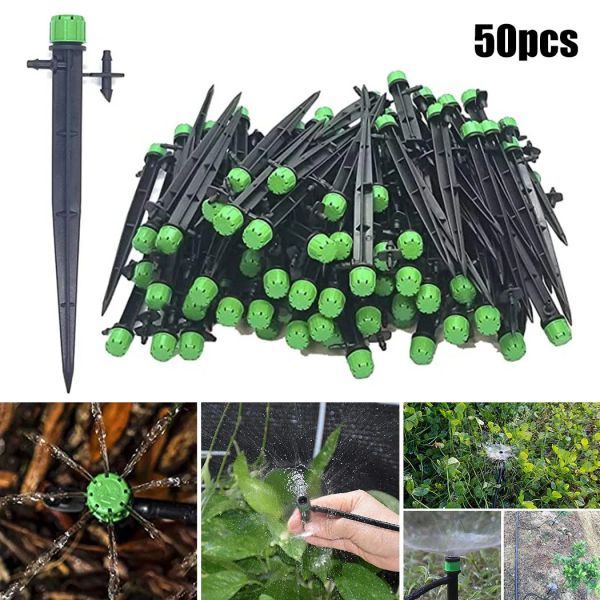 Carretéis 50 pçs/set Micro Bubbler Irrigação por Gotejamento Emissores Ajustáveis Estaca Mista 3 Tipos Gotejador de Água Uso Agrícola 4/7mm Mangueira