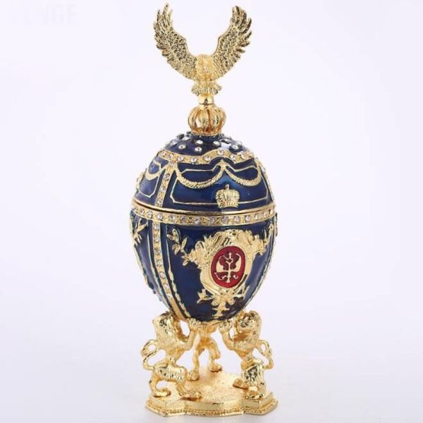 Objetos decorativos estatuetas ovo de páscoa pérola caixa de armazenamento de jóias berloque de páscoa presentes de metal estilo russo 285p