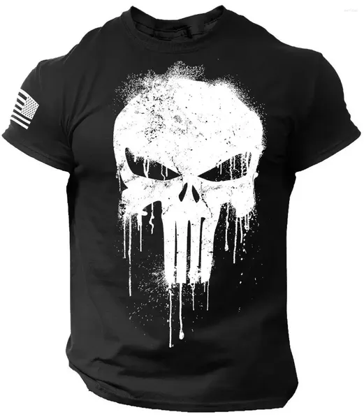 Ternos masculinos A63 Camiseta para homens Impressão 3D Crânio Patriótico Militar Caiu Oversized de manga curta Roupas esportivas Top Tees