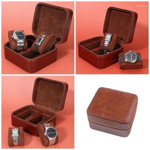 Bolsas de jóias elegante PU couro relógio caso 2 slots relógios titular caixa de relógio de pulso