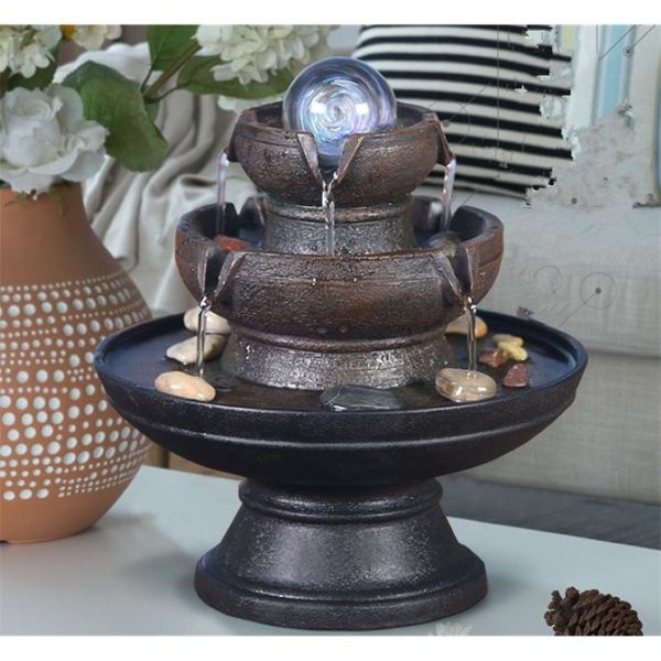 Fonte de água estilo chinês, bola de feng shui com luz led, decoração para casa, escritório, móveis de mesa, presentes t200331263c