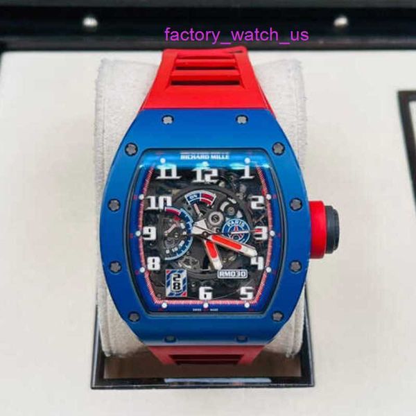 Aufregende Uhr RM Watch Hot Watch RM030 Serie RM030 Blaue Keramikseite Rotes Paris Limited-Zifferblatt 42,7 * 50 mm Komplettset