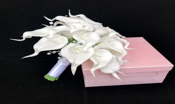 Buquê de flores de seda branco com lírios de calla, buquê de casamento com toque natural com pérolas, flor de dama de honra, ramo de novia1526809