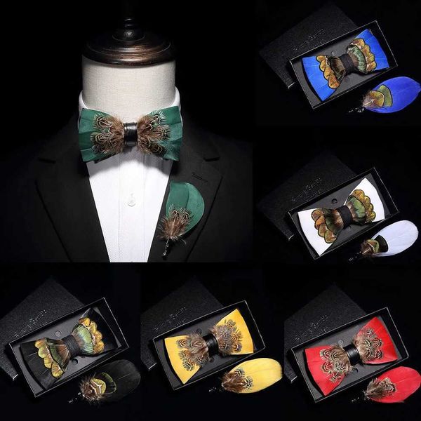 Krawatten GUSLESON Original Design Herren Handgemachte Natürliche Feder Fliege Qualität Vorgebundene Fliege Für Hochzeit Party Mit Geschenk Box L240313