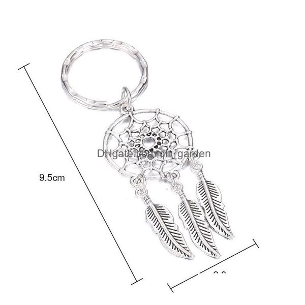 Schlüsselanhänger Vintage Splitter Feder Dreamcather Runde Hohl Schlüsselanhänger für Frauen Quaste Perlen Blatt Ring Fit Tasche Auto Dekorative Schmuck Dro DHTC4