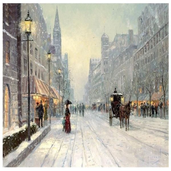 Neve rua paisagem famosa pintura a óleo cópias reprodução arte da parede lona para casa quarto decoração do escritório poster252b