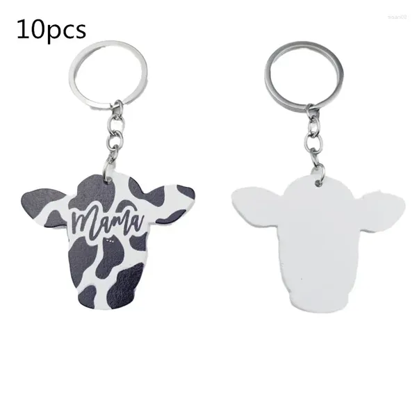 Chaveiros 10 Pçs / set Design Vaca De Madeira Chaveiro Personalizado Frisado Pulso Vacas Cabeça Chip Para Mulheres Homens Jóias Presentes