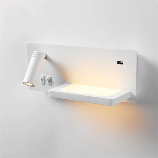 Duvar lambası kapalı LED lambalar yatak odası başucu ışık okuma ile anahtar usb cep telefonu şarj depolama tablosu ışıkları
