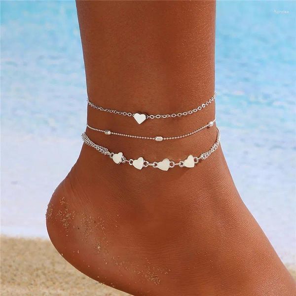 Ножные браслеты, женские браслеты в богемном стиле, многослойное сердце, лето 2024, пляжные браслеты на щиколотке для женщин, цепочка на ногу