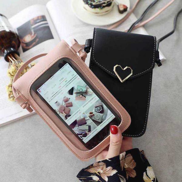 Love Small Bag Fashion Simple Mini Satchel Portafoglio portatile con fibbia Zero Portafoglio in PVC trasparente Touch Screen per telefono cellulare