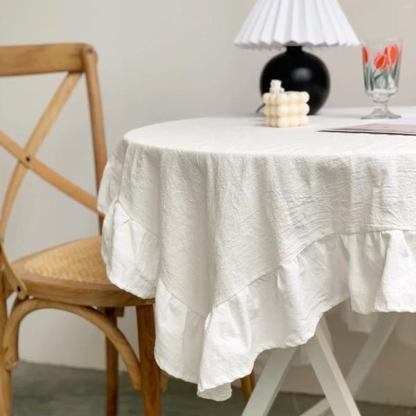 Toalha de mesa corredor toalha capa laço branco ondulado lado decoração casamento toalhas retangulares bainha algodão