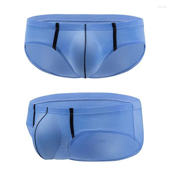 Cuecas masculinas 3d u convexo bolsa calcinha gelo seda sexy bulge homens briefs malha sem costura respirável cintura baixa macio roupa interior elástica lingerie