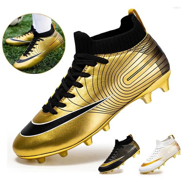 Scarpe da football americano Luxury Gold Uomo Calcio Stivali con punte lunghe Bambini Tacchetti per erba all'aperto Allenamento per ragazzi