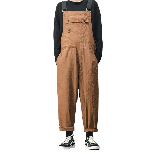 2021 Overalls Männer Bib Overalls Große Tasche Lose Gerade Feste Beiläufige Cargo Hosen Arbeitskleidung Kleidung Braun Schwarz