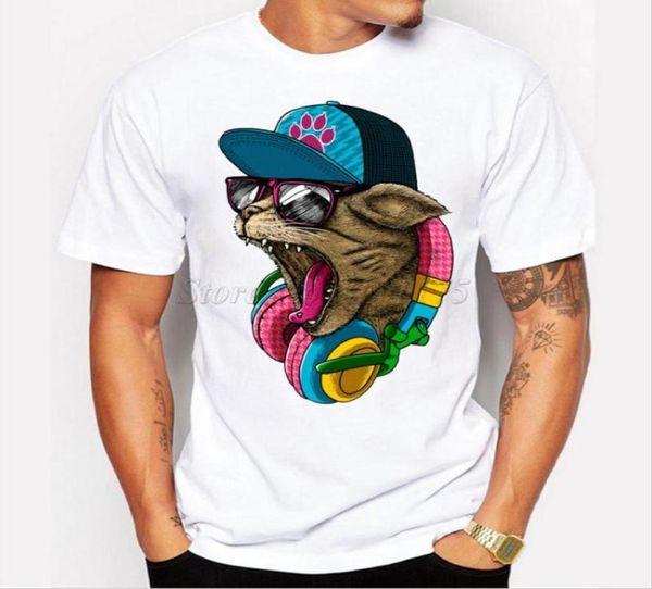 ONeck Neue Männer 039S Mode Verrückte Dj Katze Design T Shirt Coole Tops Kurzarm Hipster Tees Casual Polyester trend4224981