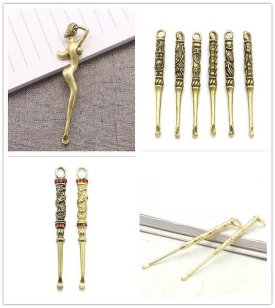 Material de bronze colher de metal dab chaveiro acessórios para cachimbos earpick pá ferramentas de cera colher dabber para narguilé shisha erva snuf5483679