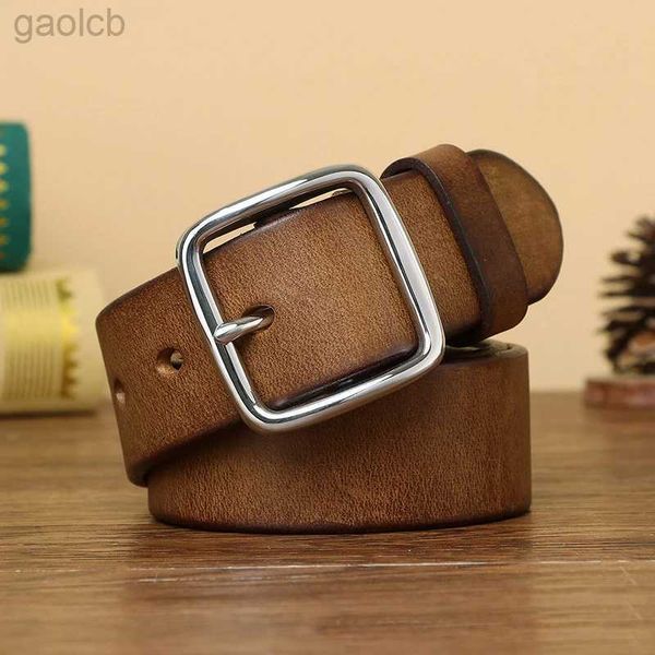 Cinture 3.8CM Cintura con fibbia in acciaio antiallergica Cintura vintage in pelle di vitello Cintura in vera pelle di vacchetta Cintura in jeans ldd240313