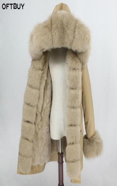 OFTBUY Водонепроницаемая парка Длинное пальто из натурального меха с воротником из натурального меха енота, лисы, капюшоном, подкладкой из кроличьего меха, толстая теплая верхняя одежда, уличная одежда3412418