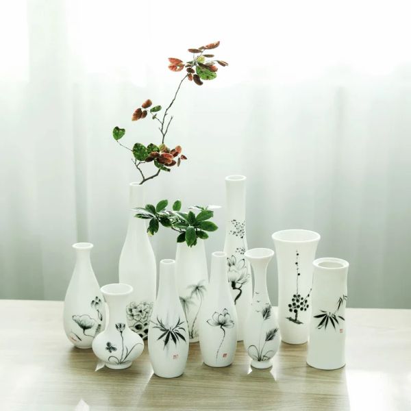 Vasos atacado pintado à mão vaso de cerâmica mate ornamento para casa decoração sala de estar decorações de armário de tv flores secas pequeno vaso