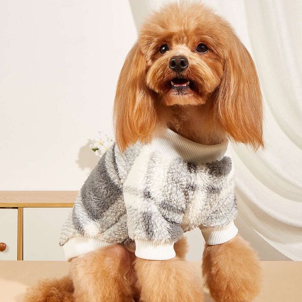 Felpe con cappuccio in peluche autunno-inverno per animali domestici, abbigliamento per gatti a quadri grigi, nuovi vestiti per cani caldi e resistenti al freddo