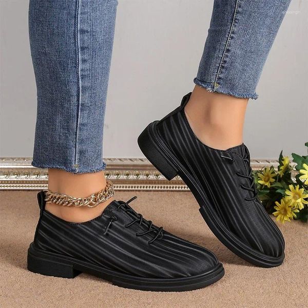 Scarpe eleganti Primavera Tacco medio Donna 2024 Chunky Casual Walking Marca Lace Up Oxford Office Pumps Zapatos femminili